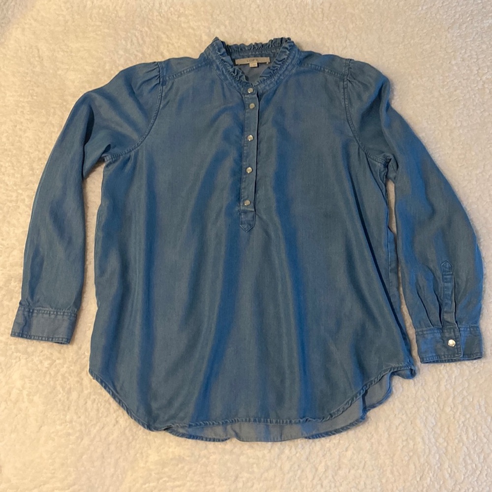 Loft Ruffle Chambray Top